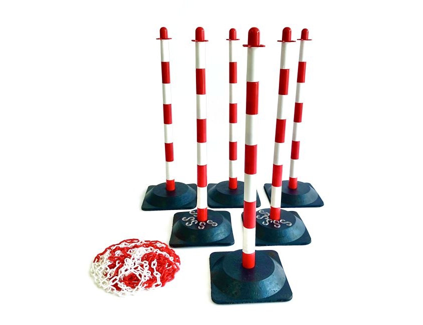 barrier chain with rubber base posts kit - red & white
